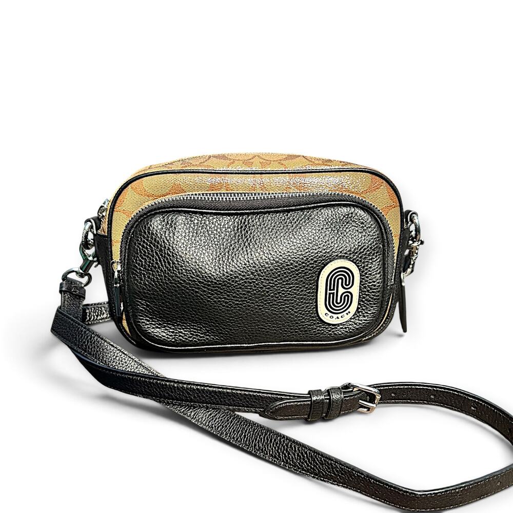 Coach Court 1695 Signature Canvas Black Leather Camera Crossbody Bag